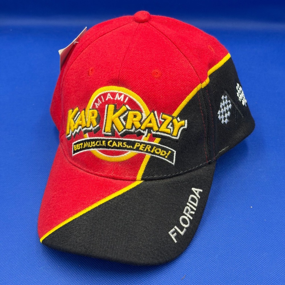 Miami Kar Krazy Muscle Car Racing Hat Red Black Florida Baseball Cap Retro Sport